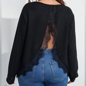Open back lace black shirt